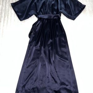 Satin Navy Blue Split Dress